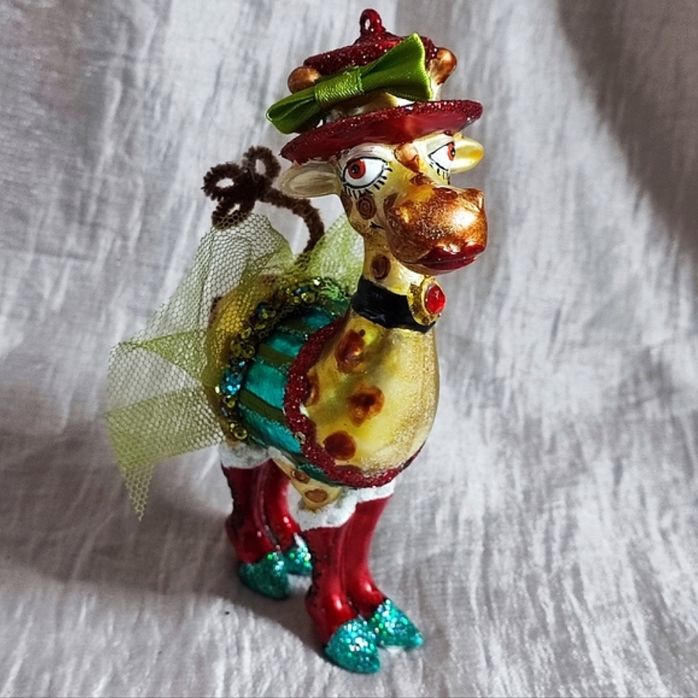 BestPysanky Whimsical Lady Giraffe Glass Vintage Christmas Ornament